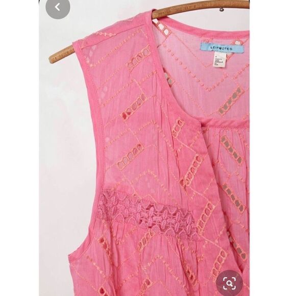 ANTHROPOLOGIE Leifnotes Andie Eyelet Pink Top - Picture 3 of 10